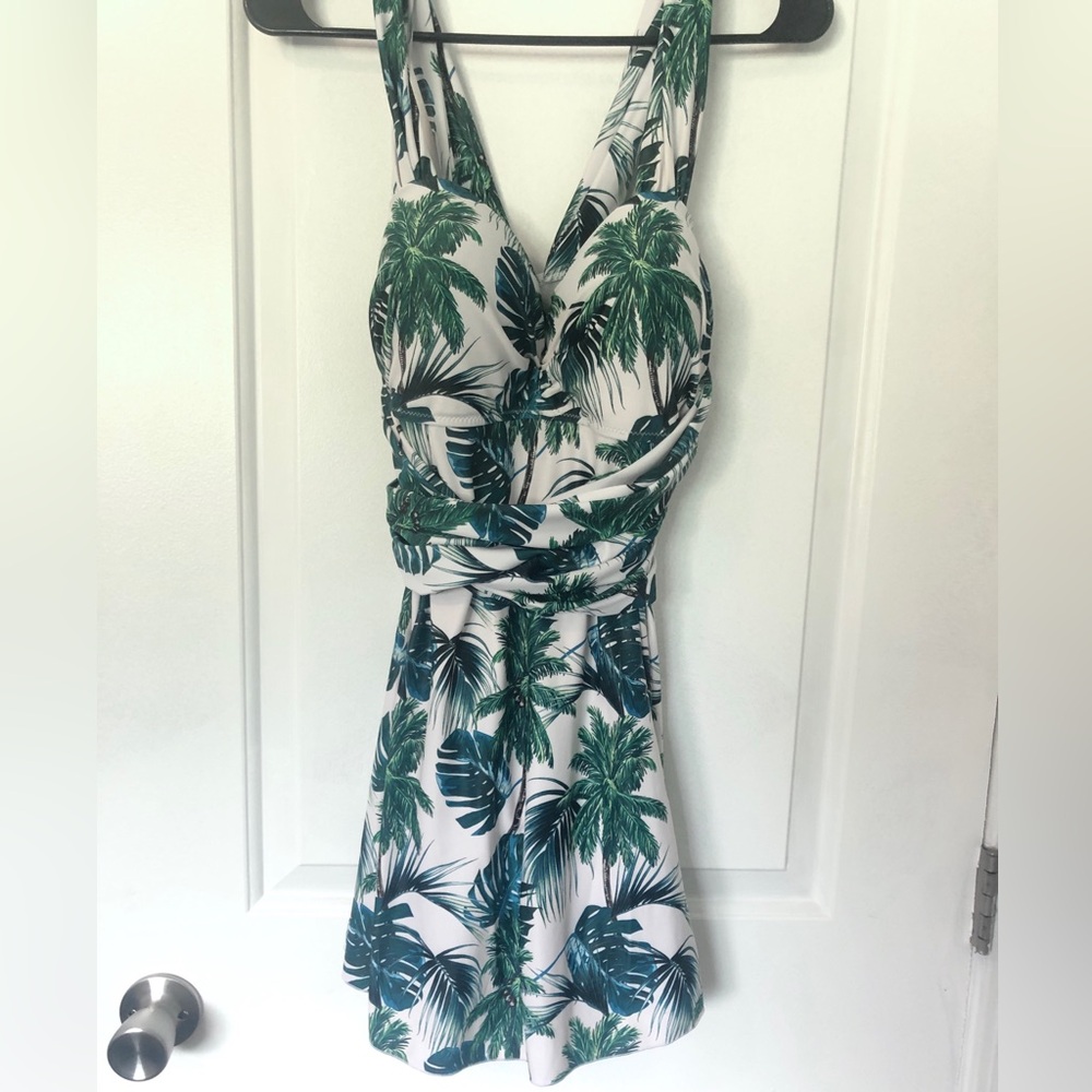 Tropical Palm Print Swim Dress